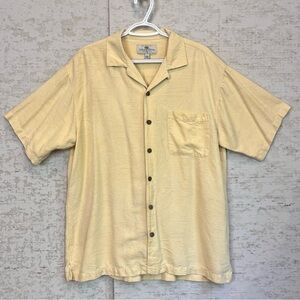 Island Shores 100% Washable Silk Pale Yellow Camp Shirt Sz L Beach Cruise Resort